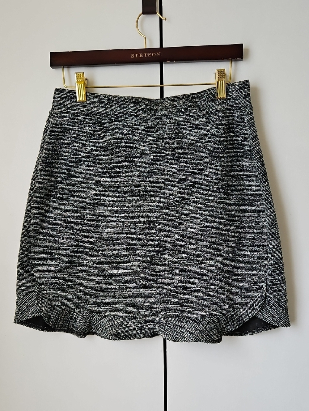 Black & White Textured Tweed Mini Skirt